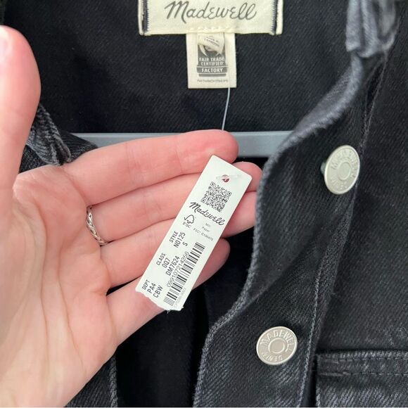 NWT Madewell Long Sleeve Denim Popover Mini Shirtdress in Clean Black Wash - Picture 10 of 10